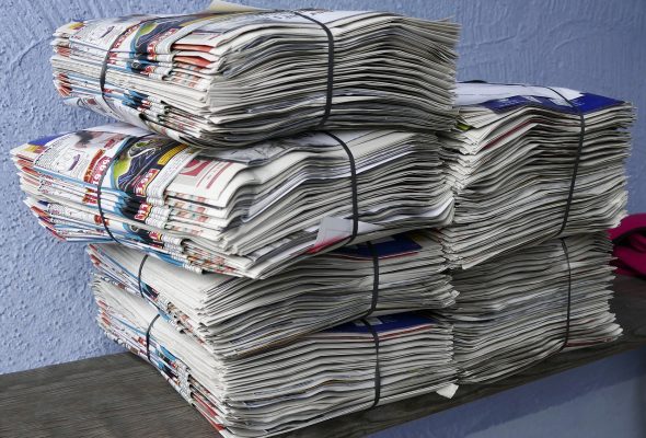 newspapers, brochures, stack